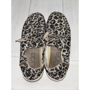 Hey Dude Women's 11 Men's 9 Wendy Grey Woven Cheetah Loafers Shoes